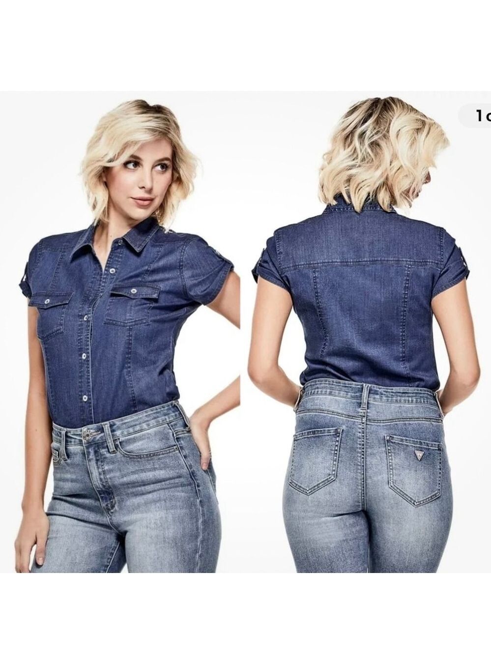 Guess Zaya Chambray Dark Denim Button Up Shirt